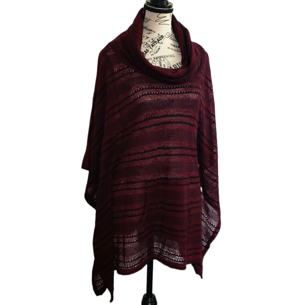 All At Once Women's Size Medium Cowl Neck Poncho Style Acrylic Sweater